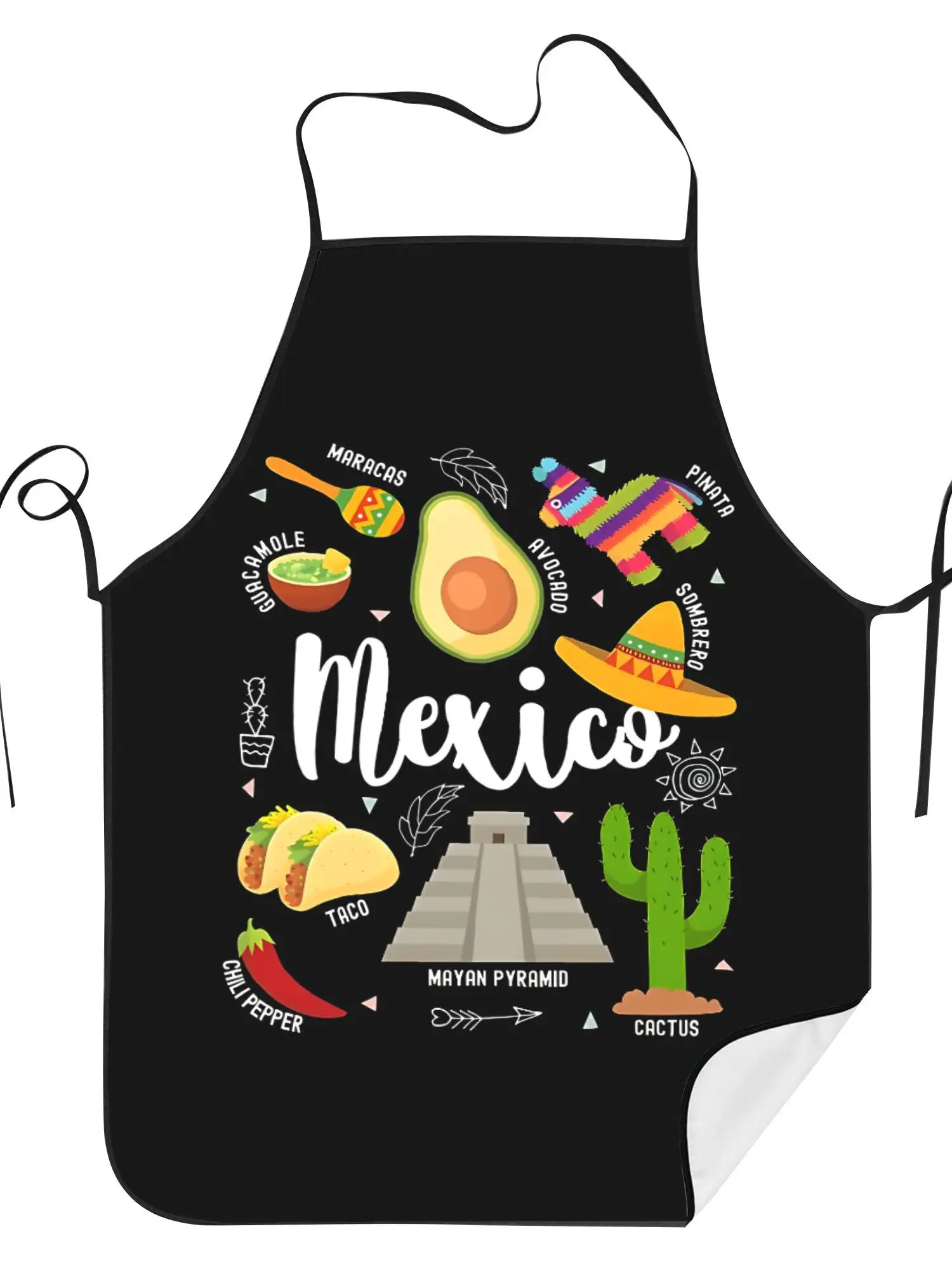 

Mexican Theme Apron, Chili Cactus Sombrero and Taco Pattern Cooking Apron for Taco Party and Mexican Food Lovers
