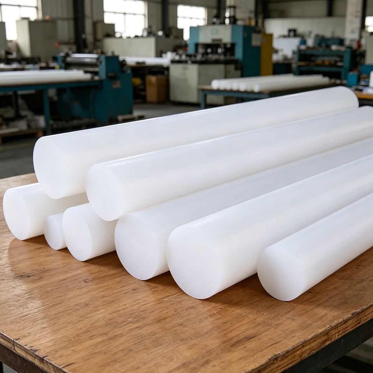 White PP Polypropylene Solid Rod 500mm Dia 8-50mm Wear Resistant Plastic Bar CNC Machinable