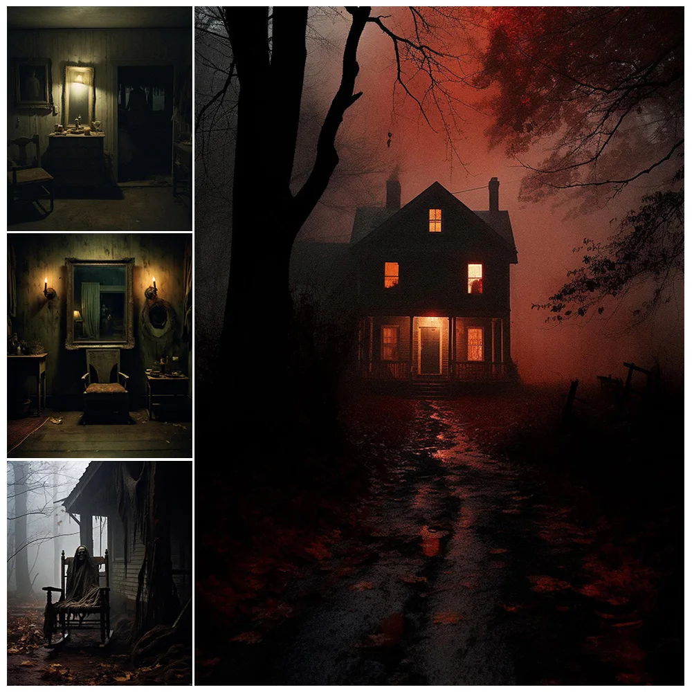 Creepy Forest Haunted House,Vintage Photography Art,Poster Print,Home Decoration,Horror Photo Gothic Wallart,Canvas Painting