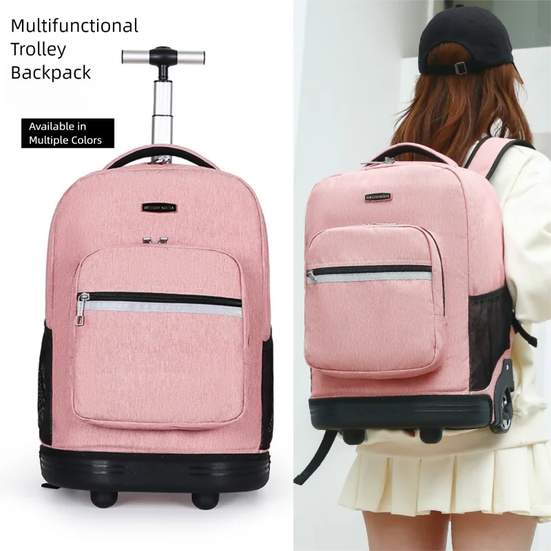 Mochila con ruedas de gran capacidad para estudiantes, bolso escolar con asa telescópica, equipaje de mano impermeable aprobado por aerolínea