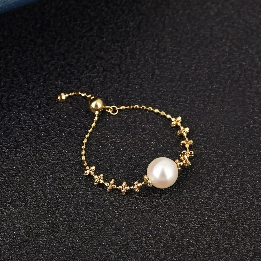 

XF800 Love Real 18K Gold Adjustable Ring Solid AU750 Pearl Ring Vintage Lace Design Suitable For Women's Exquisite Jewelry Gift