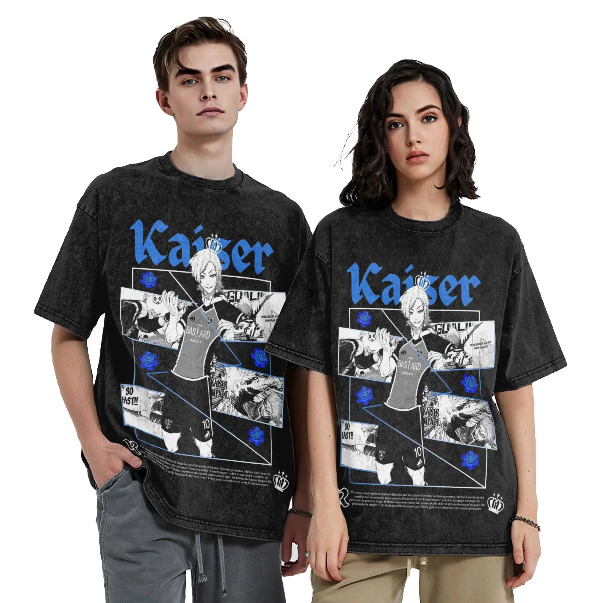 Kaiser The God Chosen Emperor Blue Locks Washed T Shirts Streetwear Vintage T-Shirts Tees for Men Women Cotton Oversize Summer