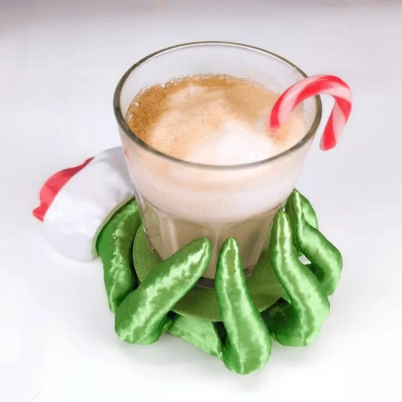 New Christmas Stinger's Hand Self Adjusting Coaster Xmas Series Green Hand Shaped Heat-insulating And Heat-resistant Coaster