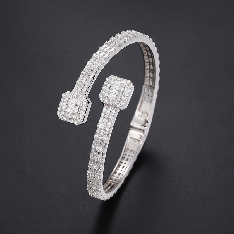 Imagem -03 - Prata Baguette Moissanite Bangle para Homens e Mulheres Unisex Hip Hop Jóias 925 Vvs1