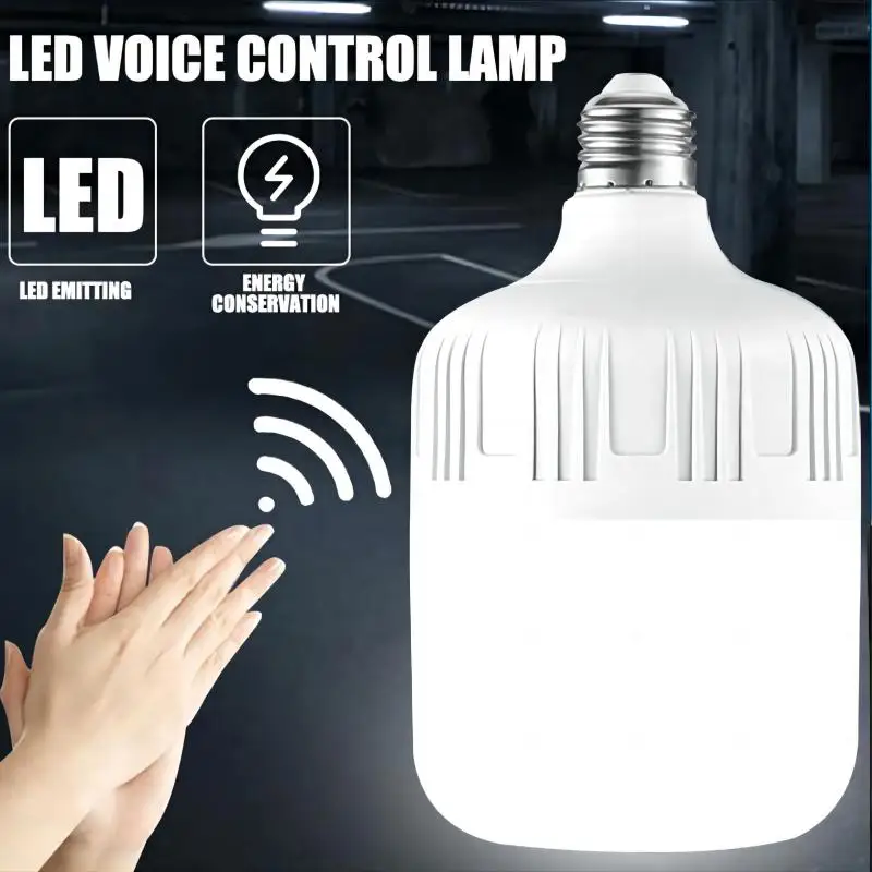 หลอดไฟ LED เซ็นเซอร์เสียงควบคุมด้วยเสียงโคมไฟโรงรถ AC220V E27สีขาวเย็น6500K สำหรับบันไดคลังสินค้า