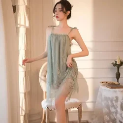 Lace Mesh Slip Dress Sexy Pajamas Women's Nightgown Sleeping Summer Woman New Pajama Sleepdress Nighty Hot Romantic Sleepwear