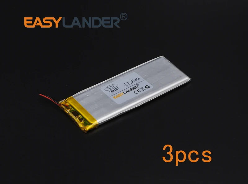 

3pcs 3.7V 1120mAh 383187 Polymer Li-ion Battery For Mp3 Mp4 PAD DVD DIY E-book bluetooth Vedio Game toys Tablet PC mobile