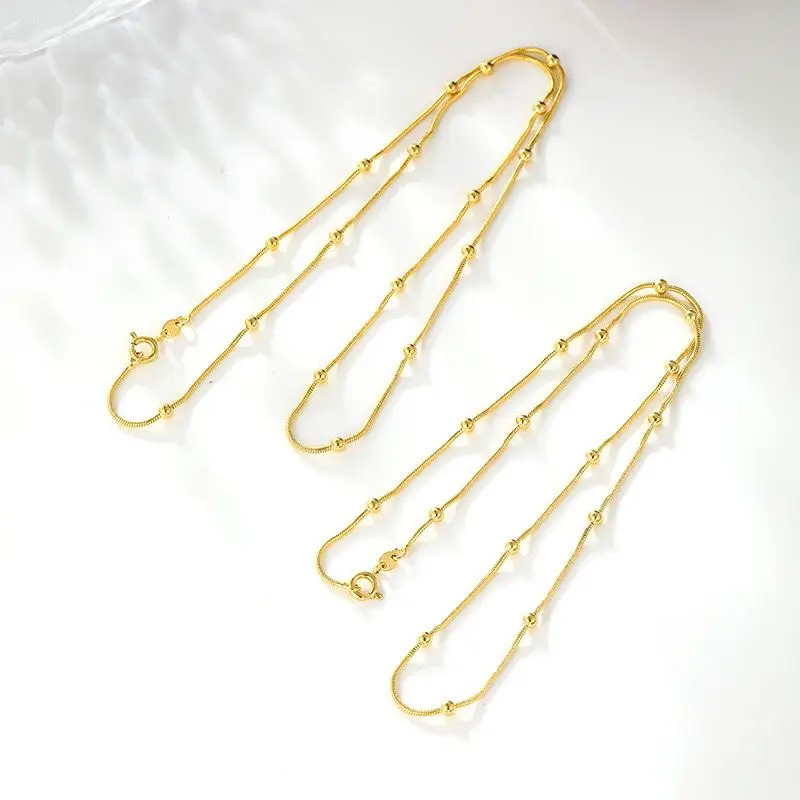 مجوهرات XP --(45 / 50 سم × 3 مم) سلسلة ثعبان صغيرة عصرية مع قلادة من الخرز للنساء مجوهرات عصرية مطلية بالذهب الخالص عيار 24 قيراط #2