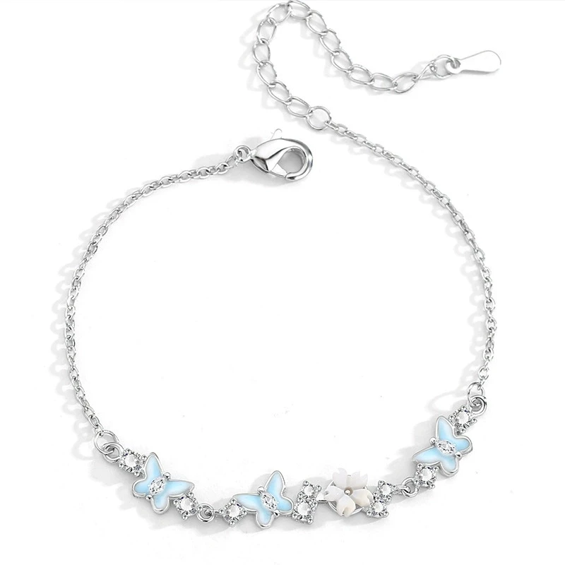 

925 Silver Romantic Night Light Gradient Butterfly Bracelet Shining Zircon Flower Women's Birthday Party Gift