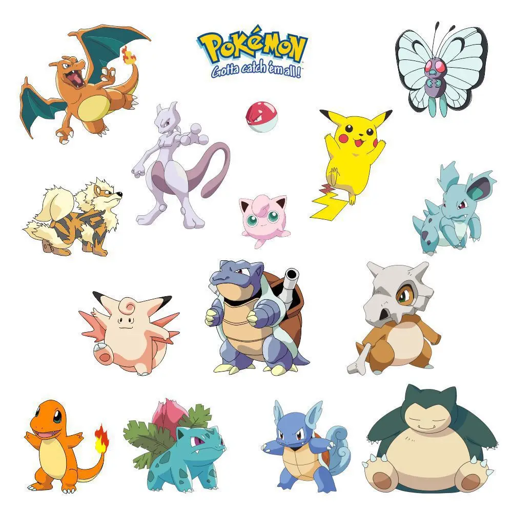 Figuras de Anime de Pokémon, Pikachu, Bulbasaur, pegatinas de pared 3D, papel tapiz decorativo para dormitorio de niños, guardería, bricolaje, decoración del hogar