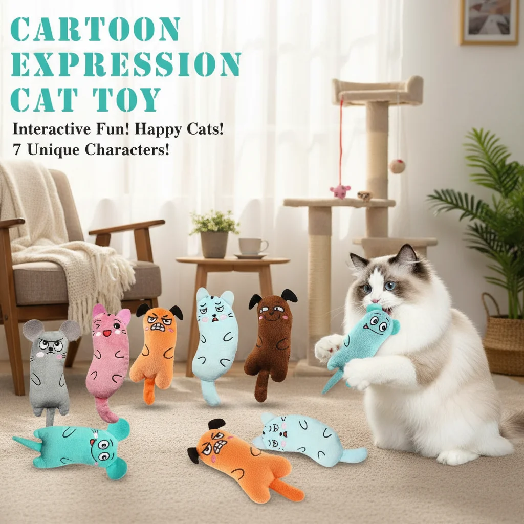 Cartoon Expression Cat Toy for Teeth Grinding Cleaning Bite Resistance Young Cat Boredom Relief Self Pleasure Interactive Pet Su