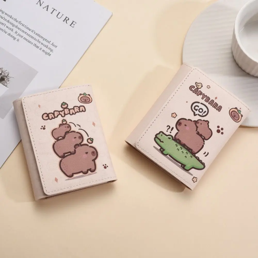 かわいい Pu レザーカピバラ財布漫画大容量フォトカードバッグポータブル折りたたみ小銭入れ女の子