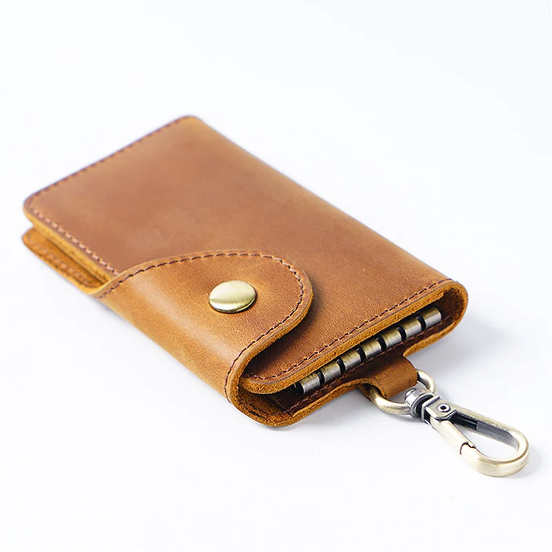 Leather Key Purse Vintage Multifunctional Car Keychain Coin Purse Waist Hanging Storage Bag Portable Large Capacity Key Chain