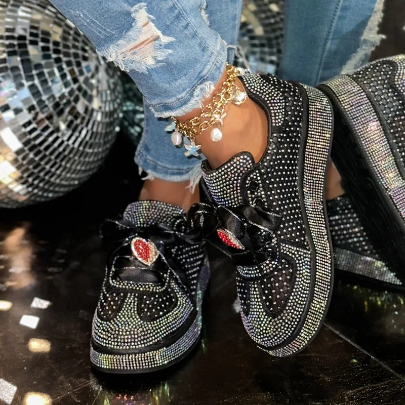 Summer New Women Mesh Luxury Sneakers Breathable Thick Bottom Casual Shoes Full Crystal Diamond Versatile Trendy Designer Shoes view 6