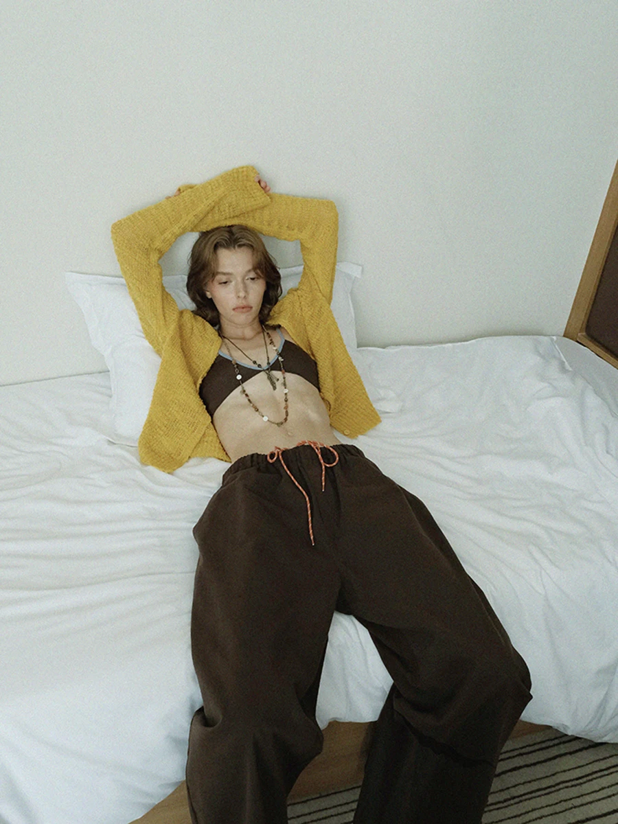 RORIRI السراويل البني للنساء الملونة الرباط مرونة الخصر واسعة الساق تنوعا سراويل تقليدية فضفاضة تناسب ثنى السراويل الطويلة #2