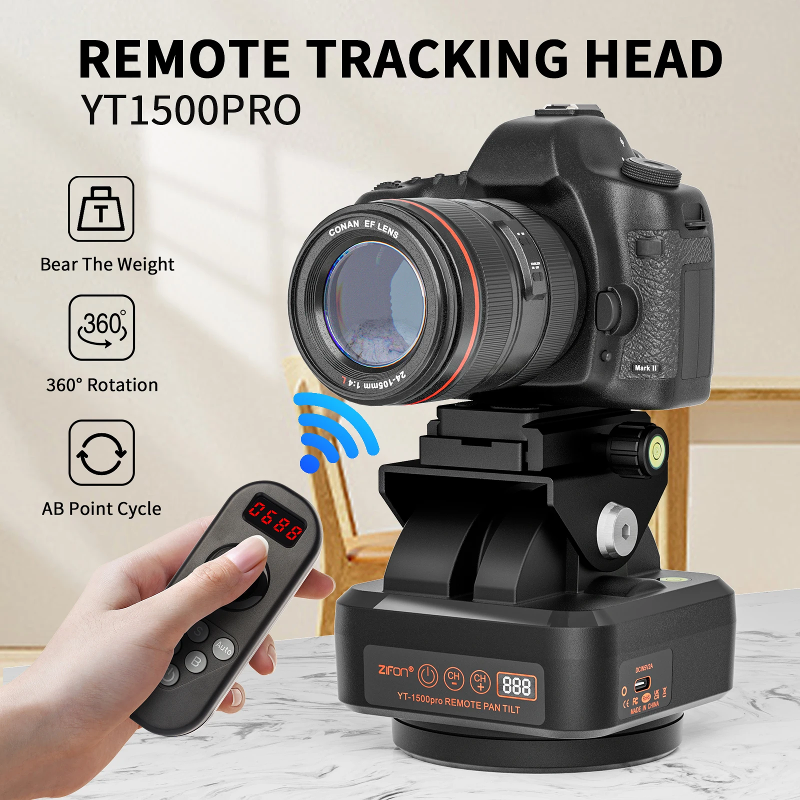 YT-1500Pro Remote Motorized 360° Rotation 52° vertical  Panoramic Tripod Head 2.2KG Bearing Smartphone Action Camera Live Stream