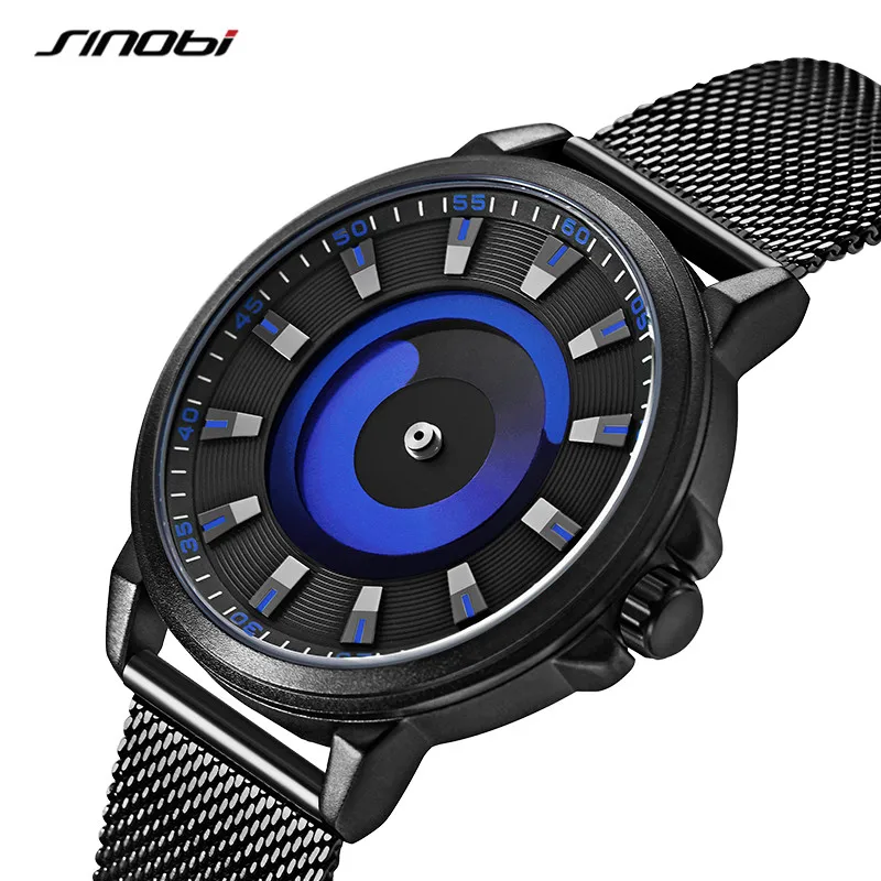 Sinobi Creative Design Mens Watches Fashion Mesh Strap Man\'s Quartz Wristwatches Colorful Vortex Sky Clock For Male Top Relogio