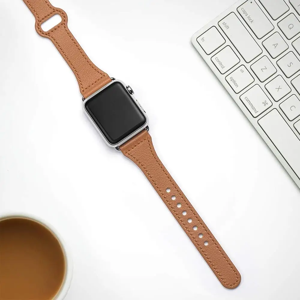 

Genuine Leather Strap For Apple watch band 44mm 42mm 40mm 38mm Slim watchband smart watch bracelet correa for iwatch 6 se 5 4 3