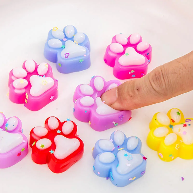 5 pçs mini bonito cristal pata de gato brinquedo macio mochi lantejoulas pata de gato espremer lento rebote brinquedo para crianças relaxamento alívio do estresse brinquedos