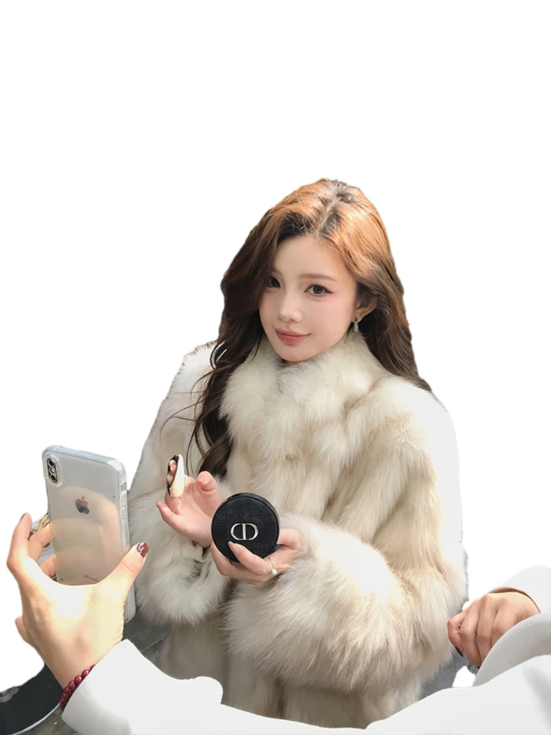 Sunshine Island Casaco de pele de raposa inteira importado finlandês, um best-seller de inverno para mulheres. Casaco de pele real