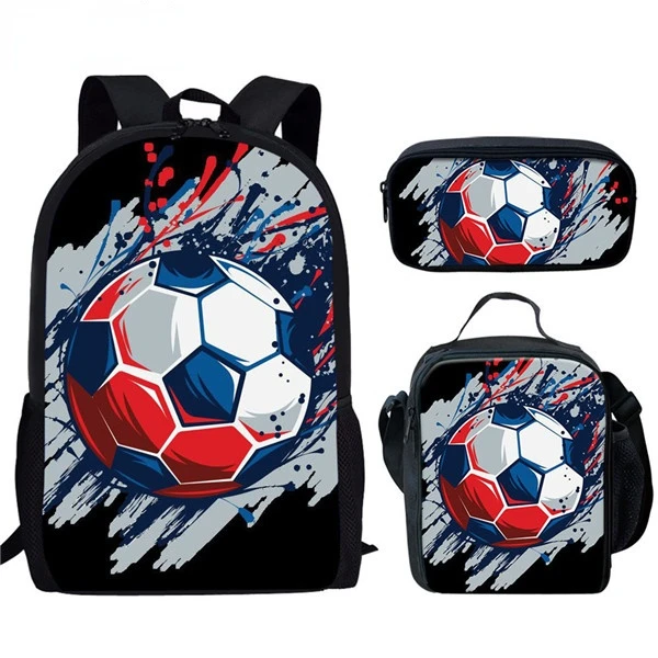 Creative Football Print School Bag Set for Teenager Boys Girls Student Daily Casual Campus Backpack Lunch Bag Pencil Bag