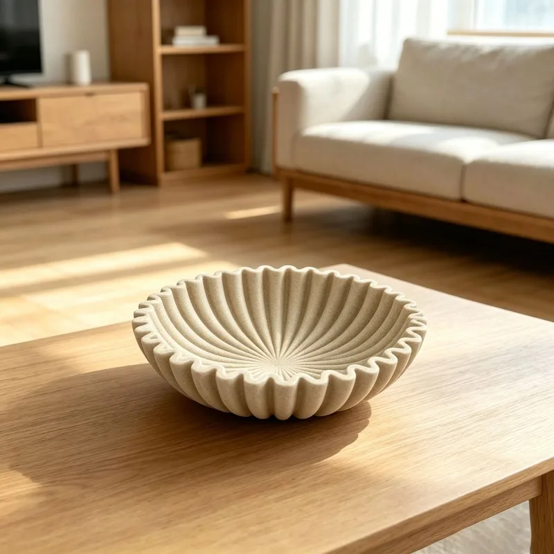 Wabi Sand Wind 10 Inch Beige Entrance Decorative Key Bowl Resin Home Furnishing Living Room Coffee Table Decorative Bowl