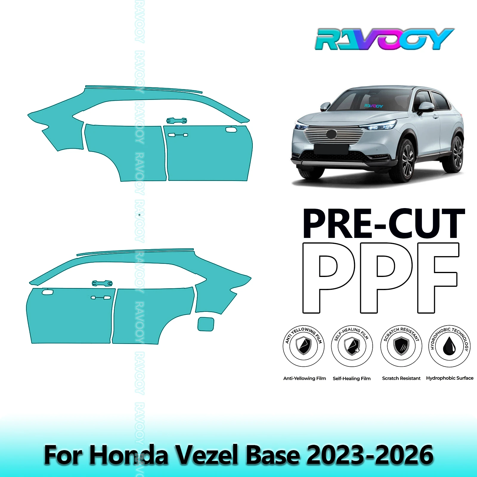 

For Honda Vezel Base 2023-2026 8.5mil Clear Matte Pre-Cut PPF Door & A/B Pillar Kit TPU Paint Protection Film Set