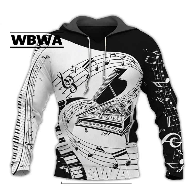 WBWA Fashion Novelty Streetwear Hoodie Men Pullover Shirts Musical Note 3D Print Hooded Sweatshirt Piano Harajuku Long Sleeve