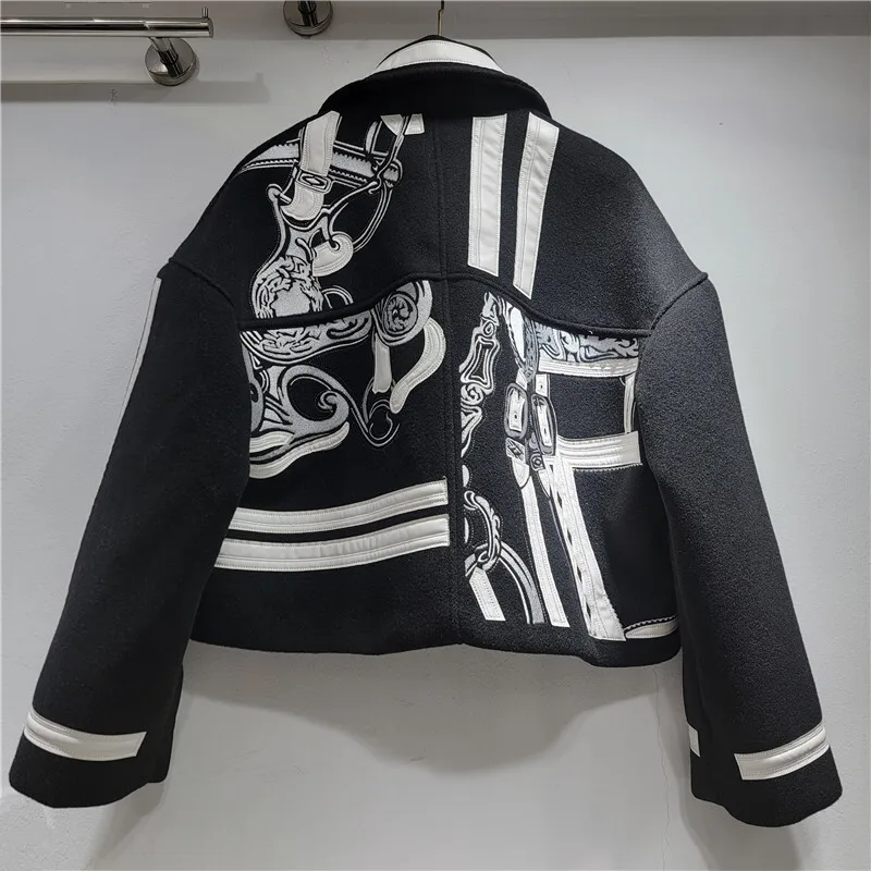 HKSH خريف شتاء جديد إمرأة قصير سترة صوفية الثقيلة التطريز المرقعة التباين اللون سستة الشارع الشهير معطف عصري HK12891 #2