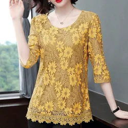 Elegant O-Neck All-match Ruffles Lace Blouse Women's Clothing 2023 Autumn New Oversized Casual Pullovers Loose Office Lady Shirt