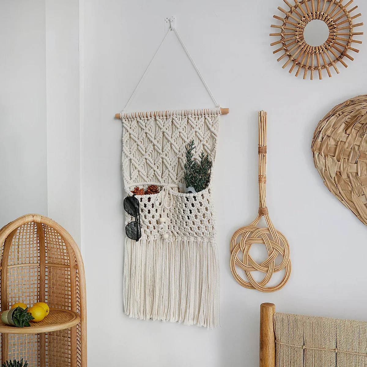 Woven Boho Macrame Tapestry Room Decor Storage Rack Home and Decoration for Bedroom Wall Aesthetics Decorating Items Ornaments