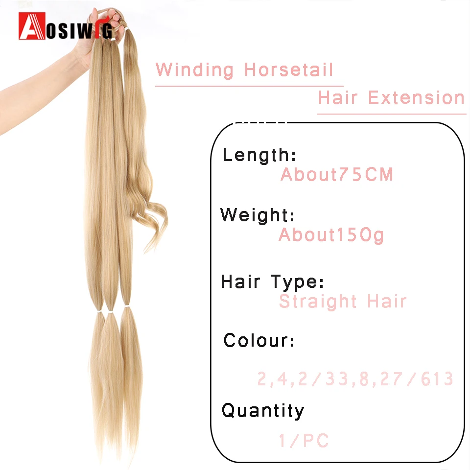 AOSIWIG Synthetic Long Braided Ponytail Hairpieces with Elastic Rubber Band Heat-resistant DIY Ponytail Extensions for Women