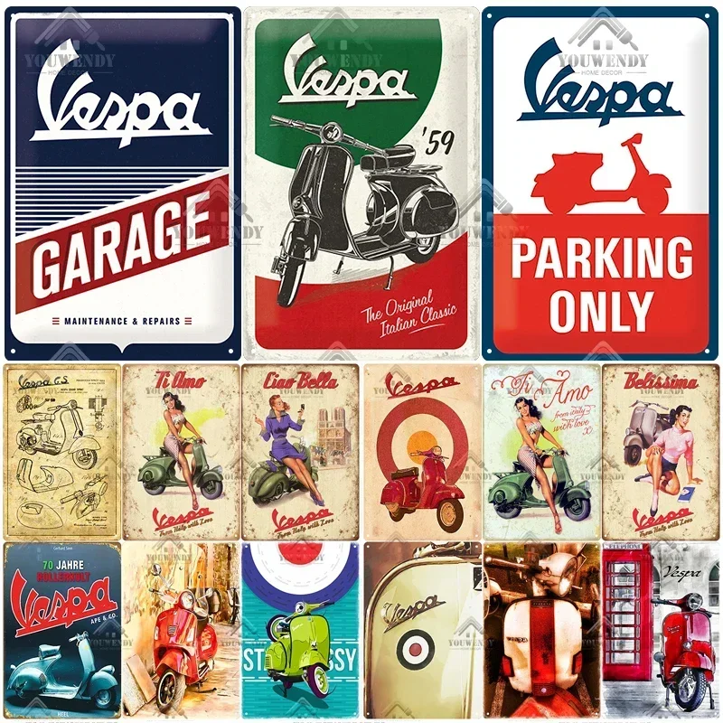 Vespa Retro Tin Sign Garage Metal Sign Plaque Metal Vintage Motorcycle Culb Room Decoration Wall Decor Shabby Chic  Plate