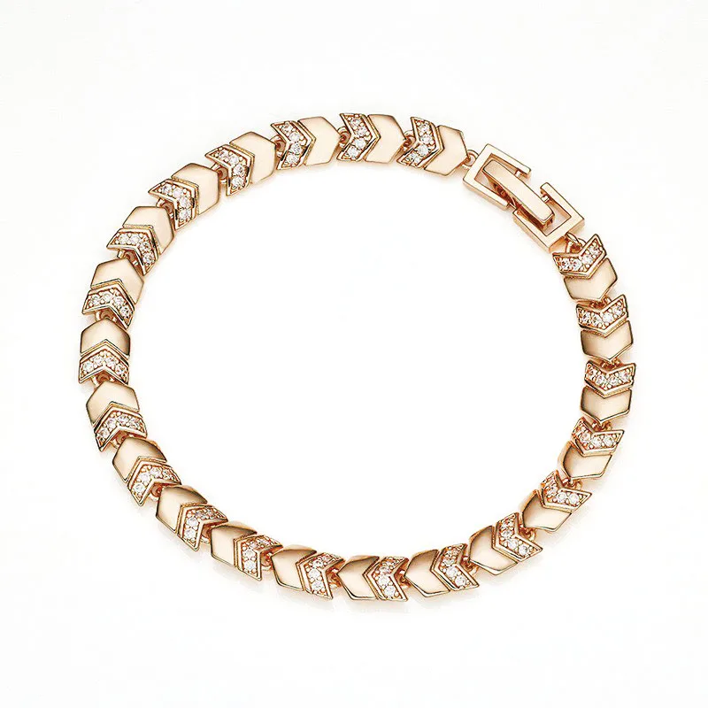 MxGxFam ( 17cm/19cm cm  x 6 mm ) 18 K / Rose 585 Gold Plated Zirconia Arrow Bracelet For Women Fashion Jewelry
