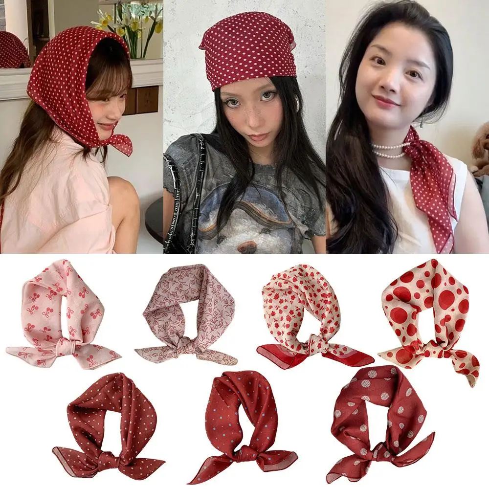 

1 PC French Style Women Red Dot Hair Scarf Head Band Polka Dot Printing Square Scarf Versatile Summer Scarf Hair Accessories