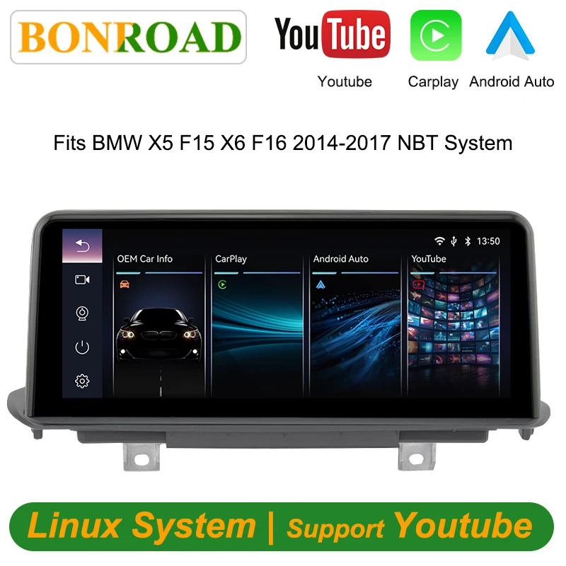 Autoradio Bonroad 10.25 Pollici con Linux e Carplay Android per BMW X5 F15 X6 F16 2014-2017 Sistema NBT, Unità con Youtube, Airplay e Mirror Link
