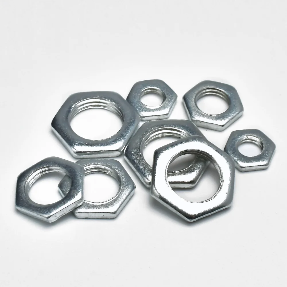 Écrou fin à filetage fin M6 M8 M10 M12 M14 M16 M18, écrou hexagonal blanc en fer galvanisé, dents fines, petits écrous plats hexagonaux Ultra-fins