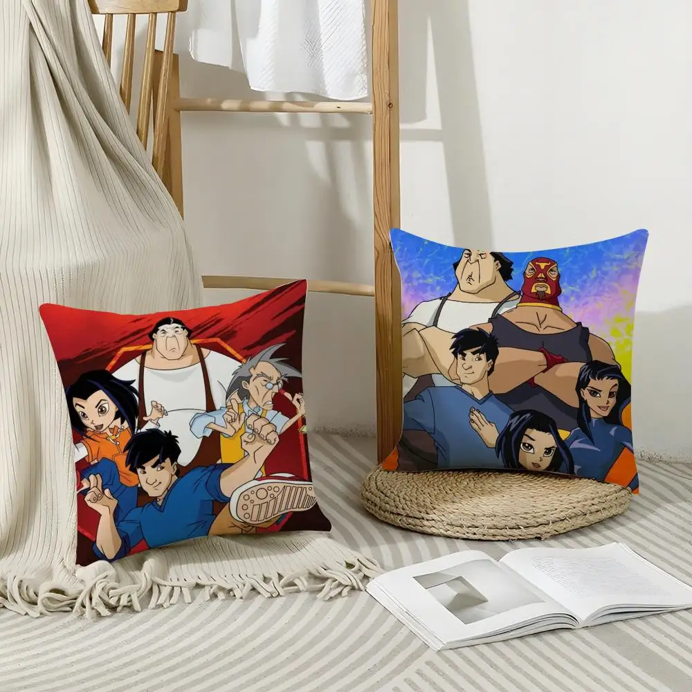 Classic Cartoon J-Jackie Chan AdventuresS Cushion Cover Short Plush Breathable Pillowcase Odorless Invisible Zipper Washable