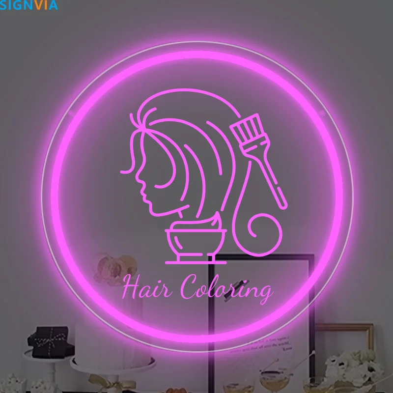 Custom Personalized Neon Haircut Logo with Barber Icon Pink LED Light Wall Art for Salon Home Decor Gift Durable Hair Salon Sign