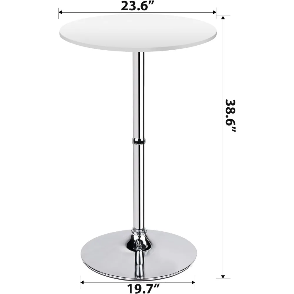 Round Top Not Adjustable (41 INCHES Height) Bar Table, Pub Table with Silver Leg and Base (White)
