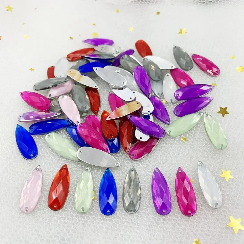 40PCS  acrylic sewn rhinestone jelly color water drop diamond flat back DIY jewelry making wedding decoration accessories