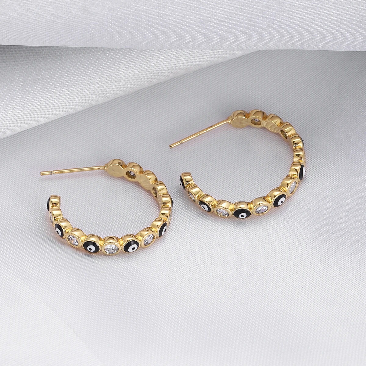 Ethnic Rhinestone Evil Eye Round Earrings for Women Stainelss Steel Turkish Blue Eye Statement Dangle Earrings Aesthetic Jewelry