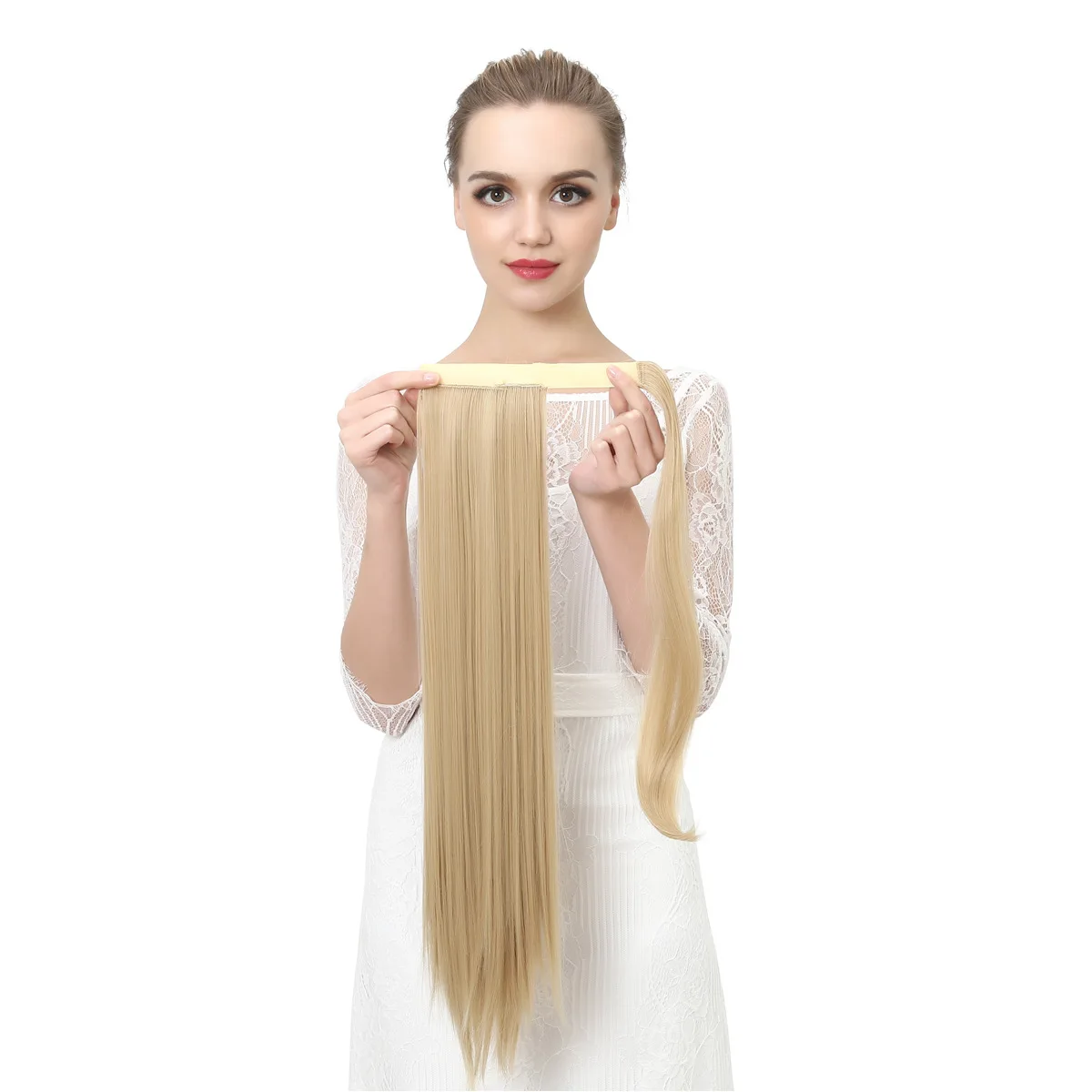 Straight Ponytail Extensions Wrap Around Synthetic Medium Brown Hair Piece Ponytail Hair Extensions Hairpieces For Women Girls