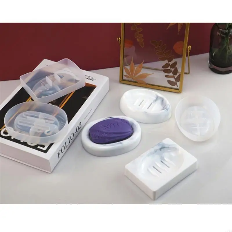 124A صندوق صابون يدوي الصنع قالب من السيليكون صحن الصابون صينية الراتنج قالب صب الايبوكسي الراتنج حلقة طبق أصحاب الراتنج طبق