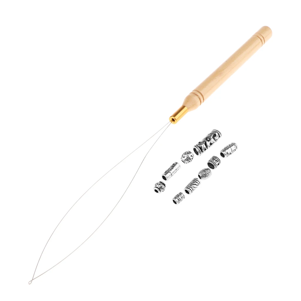 9 Pieces Breadlock Beads And Hair Extension Loop Needle Threader Pulling