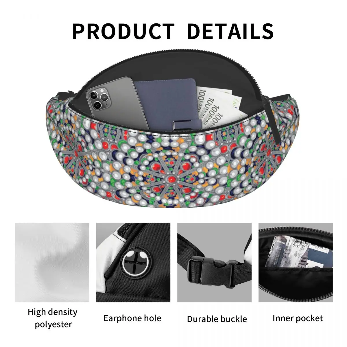 Kabyle Jewelry Tafzimth Amazigh Fanny Pack Men Women Ethnic Geometric Crossbody Waist Bag for Travel Cycling Phone Money Pouch