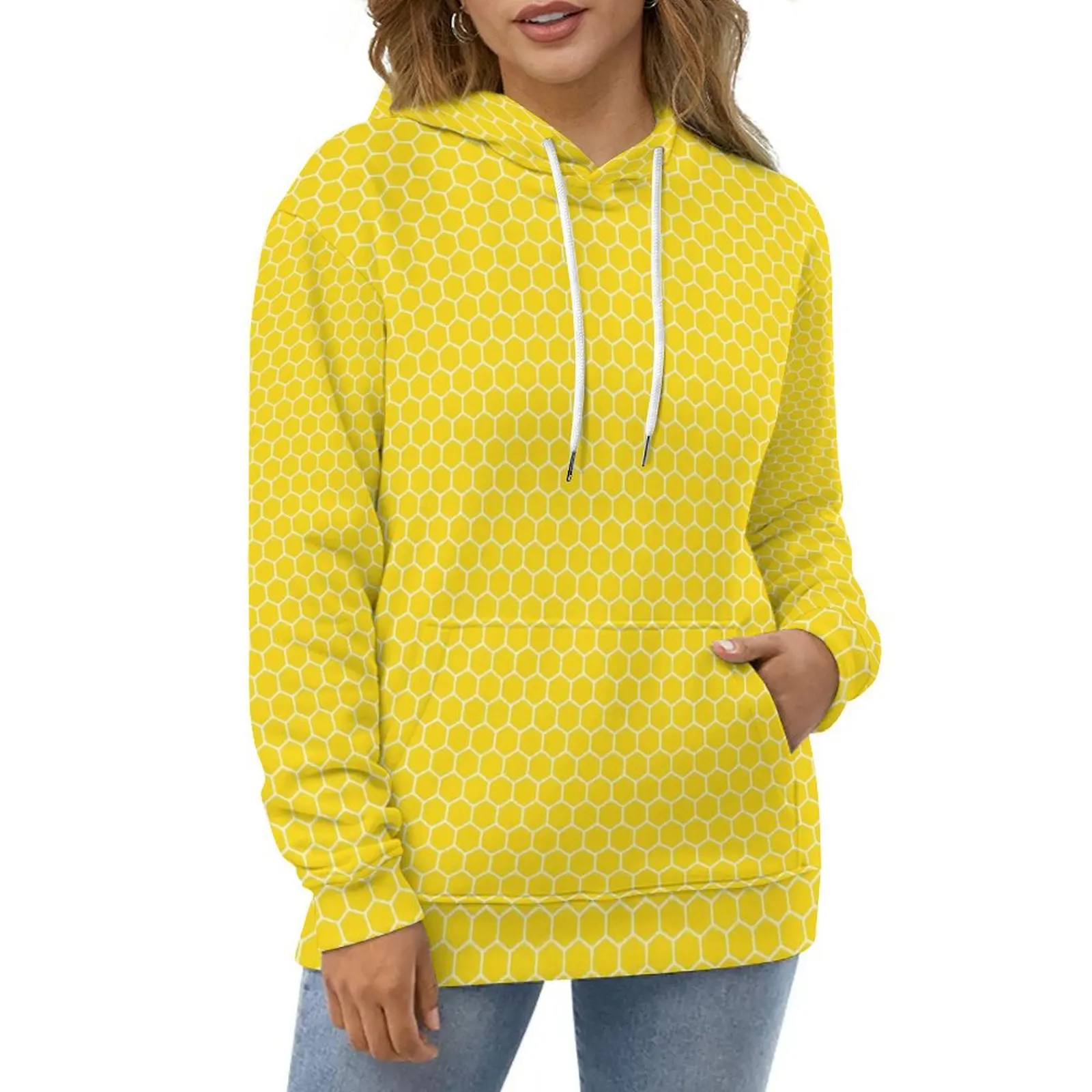 

Yellow Hives Hoodies Geometric Print Street Style Casual Hoodie Long Sleeve Y2k Graphic Sweatshirts Big Size 4XL 5XL