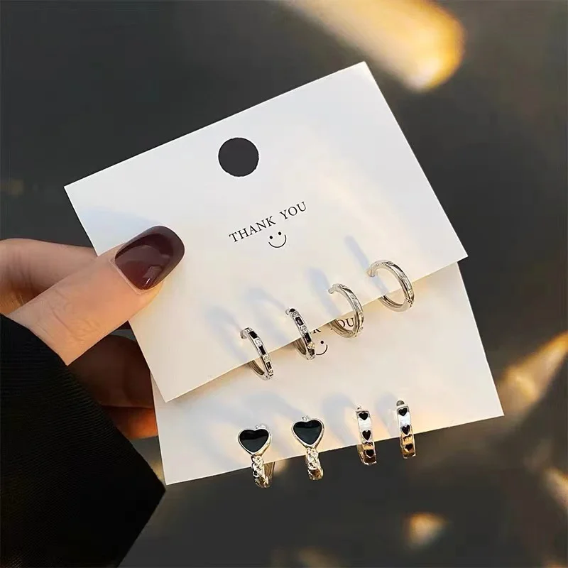 2023 set Stainless Steel Aesthetic Zircon Crystal Hoop Earrings for Women Egirl New Y2K Cool Daily Wear Jewelry Accessories