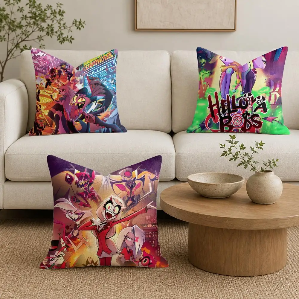 American Anime H-helluva Boss Cushion Cover Organic Linen Square Pillow Case Durable Non-Allergenic And Kind To Skin