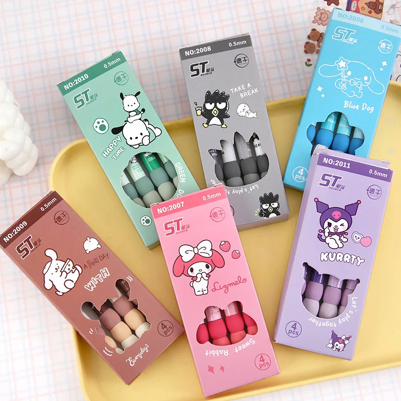 Bolígrafo de Gel Sanrio de 0,5mm, 4 Uds., bonito dibujo animado Kuromi negro, bolígrafo de acción de empuje de secado rápido, papelería, suministros escolares de oficina, regalo